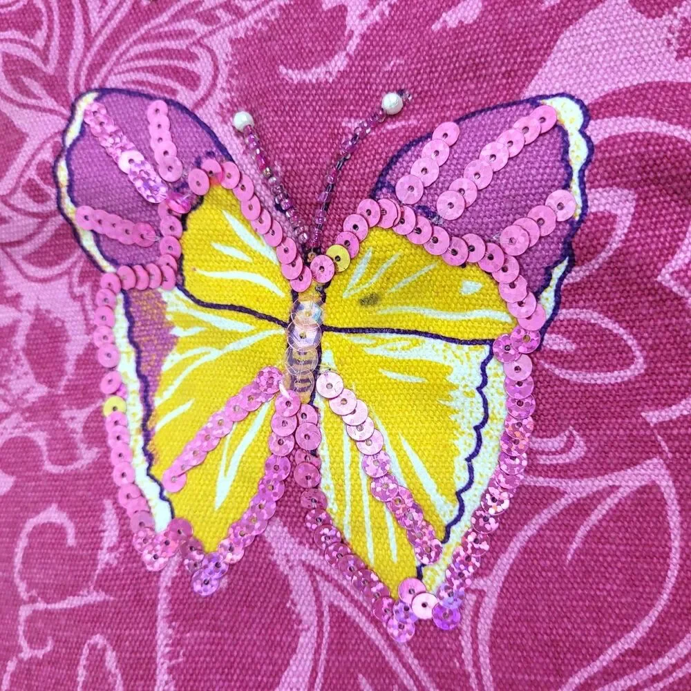 Kohl's Pink Butterfly with sequins 18 inch pillow covers x 2 boho girly garden